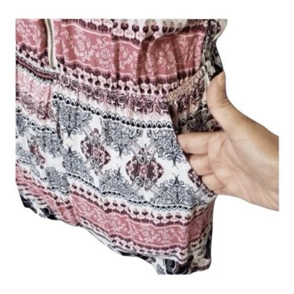 Sleeveless Romper Size M Pink Elephant Print Elastic-Waist 1/2-Zipper Pockets - Picture 7 of 10